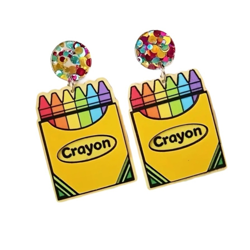 Artsy Crayon Box Design Dangle Earrings